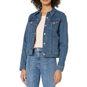 LEVIS WOMENS POCKETED COLLARED DENIM BLUE BUTTON FRONT ORIGINAL TRUCKER JACKET